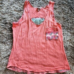Juniors Vanity Tank Top Coral Pink Green Blue Size Medium